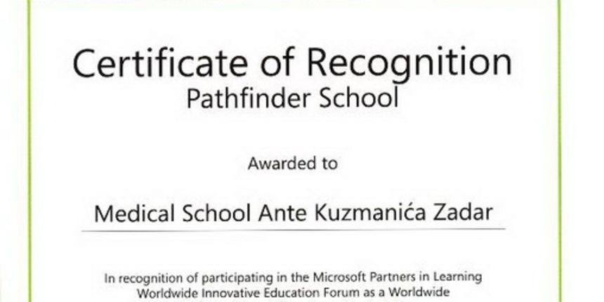 Microsoftov certififat Medicinskoj skoli “Ante Kuzmanic”