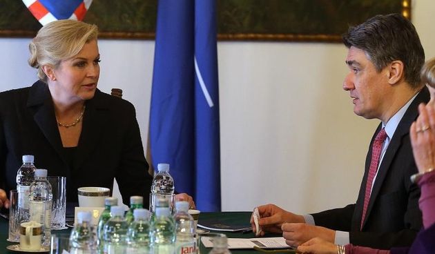 Sjednica Vijeca za nacionalnu sigurnost odrzana je u Uredu Predsjednice Kolinde Grabar Kitarovic u Vili Prekrizje. Kolinda GrabarKitarovic, Zoran Milanovic. Photo: Goran Stanzl/PIXSELL