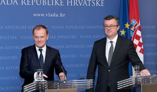 Nakon sastanka premijer Oreskovic i predsjednik Tusk dali su izjave za medije. Photo: Patrik Macek/PIXSELL