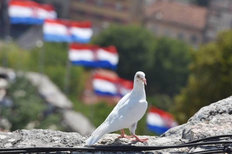 Uz zvukove hime “Lijepa naša” podignuta je zastava Republike Hrvatske na Kninskoj tvrđavi Uz zvukove hime “Lijepa naša” podignuta je zastava Republike Hrvatske na Kninskoj tvrđavi