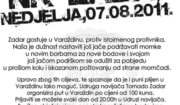 Tornado Zadar: Varaždin – Zadar