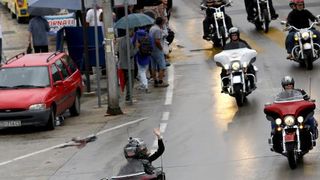 Veliki ocekivani defile od nekoliko tisuca Harley bikera ipak se sveo na brojku od svega par stotina zbog loseg vremena. Photo: Filip Brala/PIXSELL Veliki ocekivani defile od nekoliko tisuca Harley bikera ipak se sveo na brojku od svega par stotina zbog loseg vremena. Photo: Filip Brala/PIXSELL