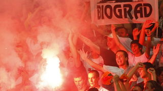 Split,190810.
Stadion Poljud.
Nogometna utakmica kvalifikacija za europsku ligu izmedju Hajduka i Unirea.
Na fotografiji: torcida navijaci
Foto: Duje Klaric / CROPIX