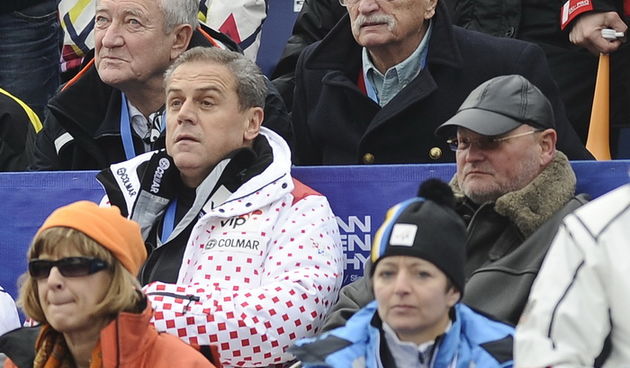 Zagreb, 050112.
Sljeme – Vip Snow Queen Trophy 2012.
Slalomska utrka FIS Svjetskog kupa na Sljemenu za muskarce.
Na slici: Milan Bandic, Zlatko Matesa. 
Foto: Damir Krajac / CROPIX