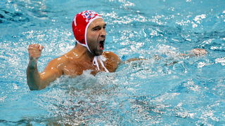 Zagreb, 050910.
Bazen Mladost na Savi.
29. Europsko prvenstvo u vaterpolu.
Hrvatska – Italija
Na fotografiji: Josip Pavic slavi.
Foto: Ronald Gorsic / CROPIX