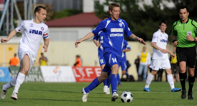 Sibenik ,050510.
Stadion Subicevac.
Druga utakmica finala Kupa RH NK Sibenik NK Hajduk (Split).
Na slici: igrac Sibenika Stipe Bacelic Grgic (14).
Foto: Niksa Stipanicev / CROPIX