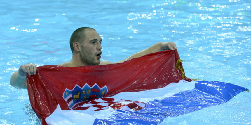 London, 120812.
Vaterpolo Arena.
Hrvatska muska vaterpolo reprezentacija igra finalnu utakmicu protiv Italije tijekom Olimpijskih Igara u Londonu.
Na fotografiji: Hrvatska je osvojila zlatnu medalju, Paulo Obradovic. 
Foto: Drago Sopta / CROPIX