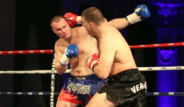 Opatija – Medjunarodni borilacki spektakl Opatija Night Fight 5. Borba K-1 preko 95kg Ante Verunica (Hrvatska) i Rok Strucl (Slovenija). Photo: Goran Kovacic/PIXSELL
