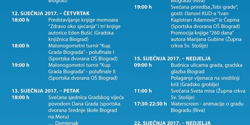 Brojne aktivnosti za proslavu Dana Grada Biograda na Moru