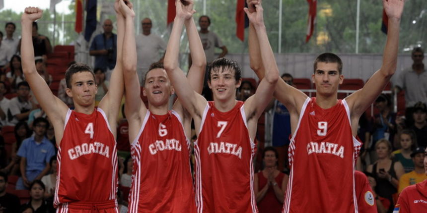 The Croatian team reacts as they step onto the podium to receive their boys basketball Silver at the medals ceremony on day 8 of basketball at the Singapore 2010 Youth Olympic Games (YOG) at the *Scape Youth Space, Aug 23, 2010. Photo: SPH-SYOGOC/Joseph N The Croatian team reacts as they step onto the podium to receive their boys basketball Silver at the medals ceremony on day 8 of basketball at the Singapore 2010 Youth Olympic Games (YOG) at the *Scape Youth Space, Aug 23, 2010. Photo: SPH-SYOGOC/Joseph N