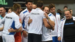 Davis Cup: Fešta nakon pobjede Marina Čilića nad Richardom Gasquetom i osiguranog plasmana u finale Davis Cupa. Photo: Hrvoje Jelavić/PIXSELL