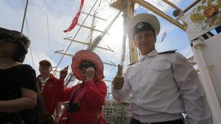 Pokraj Morskih orgulja i Pozdrava Suncu pristao je ruski skolski jedrenjak “Nadezhda”. Dug je 109 metara te ima tri jarbola. Photo: Filip Brala/PIXSELL