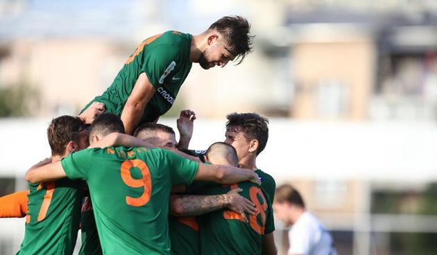 Stadion Kranjceviceva, Zagreb – UEFA Europska liga, 2. pretkolo, Lokomotiva – ROPS Rovaniemi. Slavlje Lokomotive nakon pogotla Ivana Fiolica. Photo: Igor Soban/PIXSELL