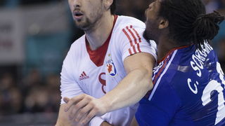 Zaragoza, Spanjolska, 230113.
Gradska dvorana Principe Felipe.
Svjetsko prvenstvo u rukometu za muskarce Spanjolska 2013.
Utakmica cetvrtfinala izmedju reprezentacija Hrvatske i Francuske.
Na fotografiji: Marko Kopljar.
Foto: Ante Cizmic / CROPIX