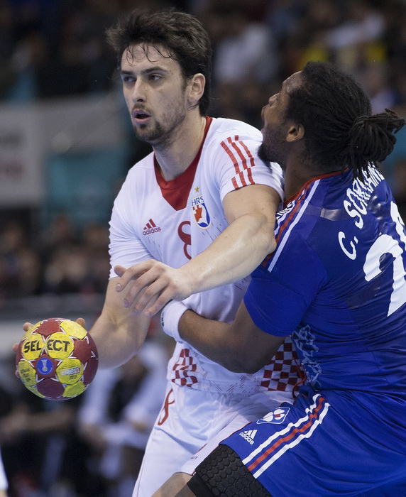 Zaragoza, Spanjolska, 230113.
Gradska dvorana Principe Felipe.
Svjetsko prvenstvo u rukometu za muskarce Spanjolska 2013.
Utakmica cetvrtfinala izmedju reprezentacija Hrvatske i Francuske.
Na fotografiji: Marko Kopljar.
Foto: Ante Cizmic / CROPIX