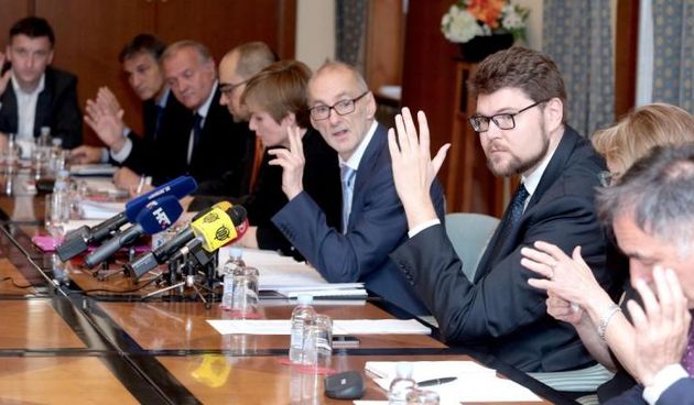 Odbor za Ustav, Poslovnik i politicki sustav tek je u cetvrtom pokusaju uspio dogovoriti kandidate za suce Ustavnog suda. Robert Podolnjak, Pedja Grbin. Photo: Patrik Macek/PIXSELL