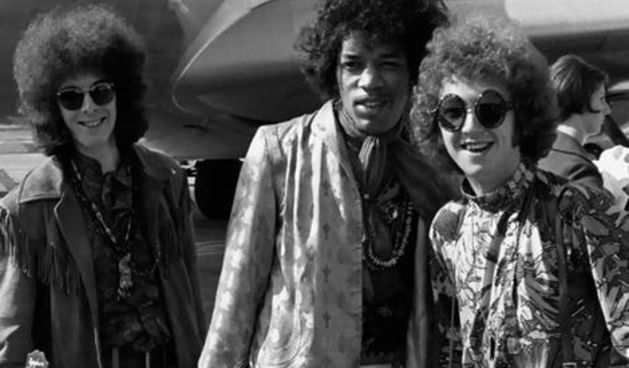 A 1967 shot of  Noel Redding, left, Jimi Hendrix, and Mitch Mitchell at Heathrow in London.