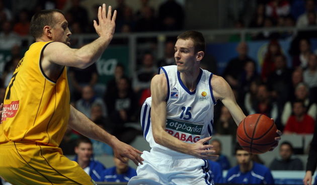 Zadar, 230313. 
Kosarkaska dvorana Kresimira Cosica. 
Utakmica 26. kola ABA lige, izmedju Zadra i Splita. 
Na fotografiji: igrac Zadra Ante Delas.
Foto: Jure Miskovic / CROPIX