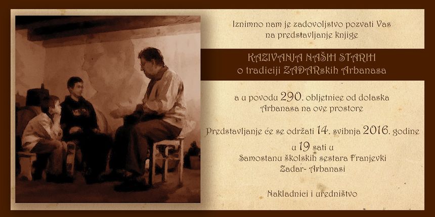 Kroničari Bernard Kotlar i Drago Marić predstavljaju knjigu “Kazivanja naših starih o tradiciji zadarskih Arbanasa” Kroničari Bernard Kotlar i Drago Marić predstavljaju knjigu “Kazivanja naših starih o tradiciji zadarskih Arbanasa”