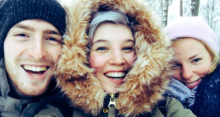 Finska, sreća, selfie, zima, prijatelji Finska, sreća, selfie, zima, prijatelji
