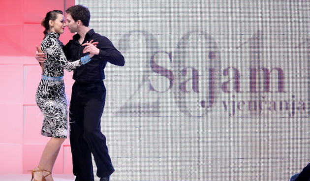 Zagreb, 040211. 
Arena Zagreb, Laniste.
13. Sajam vjencanja, velika modna revija sa modelima modne agencije Sandra. 
Na slici: plesaci.
Foto: Biljana Gaurina / CROPIX