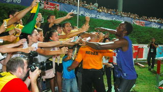 Zagreb, 130911.
IAAF World Challenge Zagreb 2011, 
61. memorijal Borisa Hanzekovica na atletskom stadionu Mladost na Savi.
Na slici: Usain Bolt pobjednik na 100 m.
Foto: Goran Mehkek / CROPIX