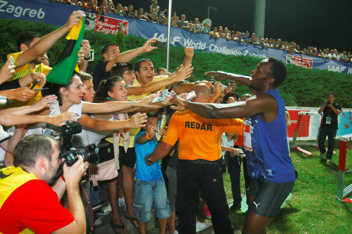 Zagreb, 130911.
IAAF World Challenge Zagreb 2011, 
61. memorijal Borisa Hanzekovica na atletskom stadionu Mladost na Savi.
Na slici: Usain Bolt pobjednik na 100 m.
Foto: Goran Mehkek / CROPIX