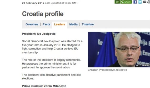 BBC na fotografiji iza Josipovića maknuo srpsku zastavu, foto: Screenshot BBC