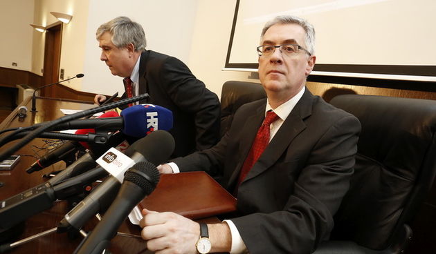 Zagreb, 150413.
Hrvatski Sabor.
Predsjednik Vrhovnog suda Republike Hrvatske i Drzavnog izbornog povjerenstva Branko Hrvatin odrzao je konferenciju za medije.
Foto: Damjan Tadic / CROPIX