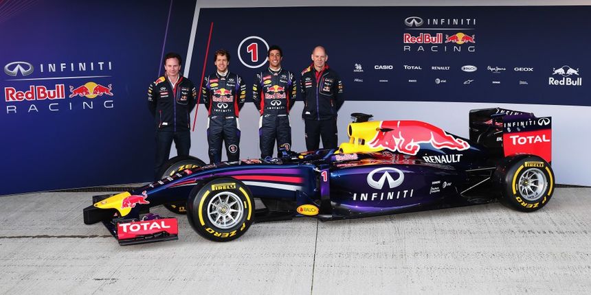 as Infiniti Red Bull Racing launch their new RB10 Formula One car at the Circuito de Jerez on January 28, 2014 in Jerez de la Frontera, Spain.