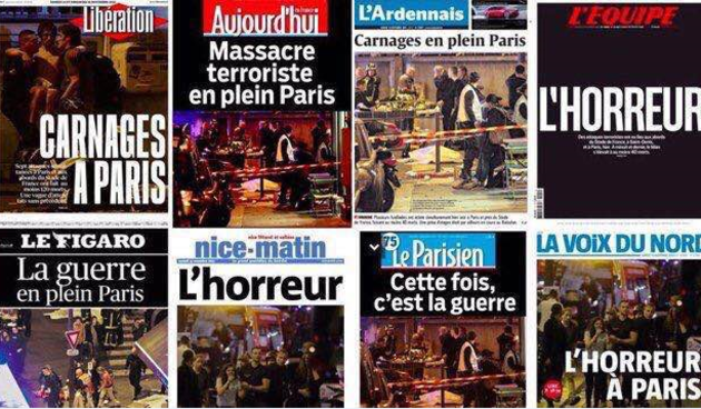 Naslovnice svjetskih medija o terorističkom napadu na Pariz, foto: twitter