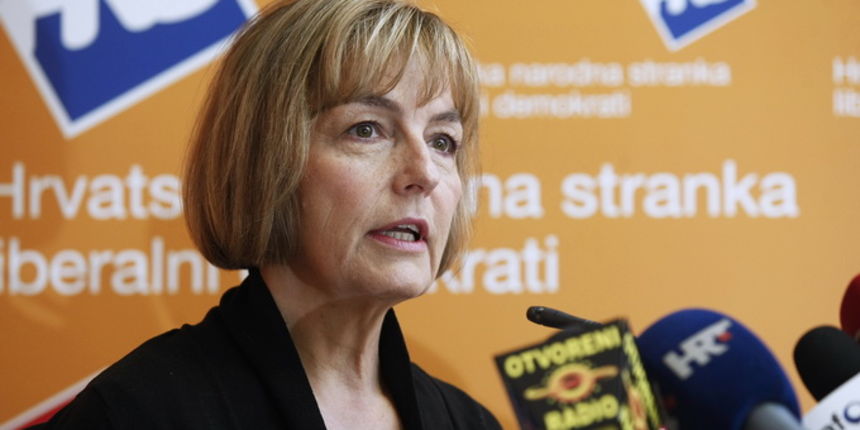 Zagreb, 241012.
Kneza Mislava, sjediste HNS-a.
Press konferencija Vesne Pusic o aktualnoj aferi prisluskivanja.
Foto: Goran Mehkek / CROPIX