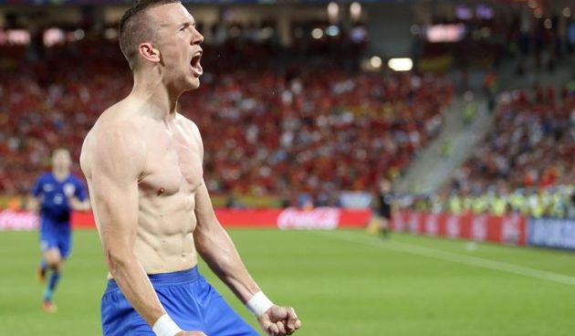 Slavlje Ivana Perišića nakon postignutog pobjedničkog gola nad Španjolskom. Photo: Sanjin Strukic/PIXSELL