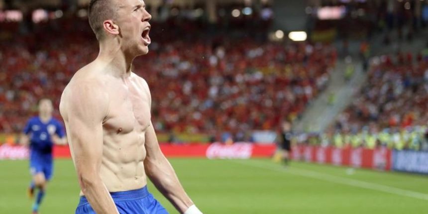 Slavlje Ivana Perišića nakon postignutog pobjedničkog gola nad Španjolskom. Photo: Sanjin Strukic/PIXSELL