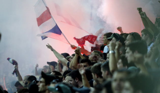 Zadar, 310711. Igraliste Stanovi.Nogometna utakmica drugog kola 1. HNL, NK Zadar – NK Hajduk.  Na slici: navijaci Torcida.Foto: Jure Miskovic / CROPIX
