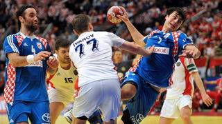 Graz, 210110.
EURO 2010 u rukometu. 
Trece kolo skupine A. Utakmica Hrvatska – Rusija.
Na fotografiji: Domagoj Duvnjak u napadu.
Foto: Damir Krajac / CROPIX