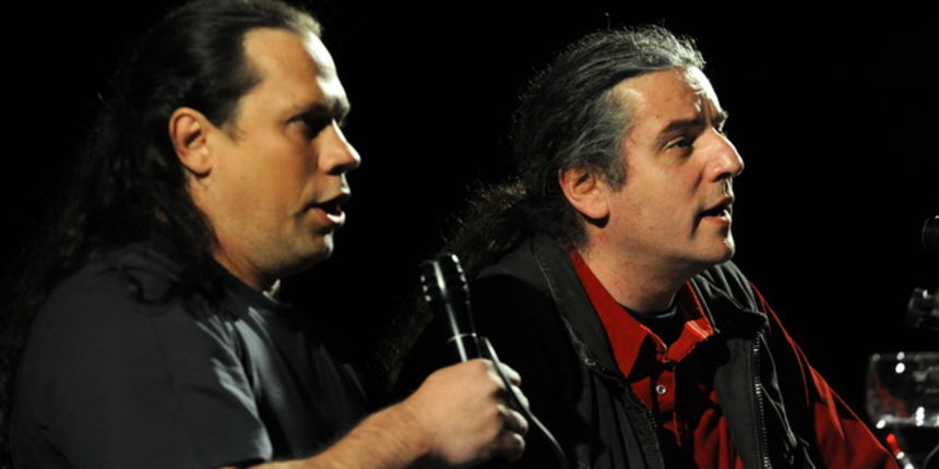 Zadar, 170410. U sklopu projekta ‘Artikultura’ u kinu Pobjeda Predrag Lucic i Boris Dezulovic predstavili su Zadranima svoju kabaretsko-satiricno poetsku izvedbu. Foto: Andrija Lucic / CROPIX