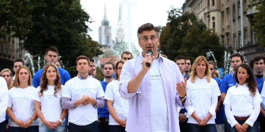 Na Trgu zrtava fasizma HDZ je predstavio program za mlade Biraj bolju buducnost. Predsjednik HDZ-a Andrej Plenkovic Photo: Robert Anic/PIXSELL
