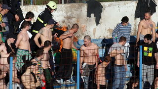 Zadar, 060413. 
Stadion na Stanovima.
Utakmica 26. kola prve HNL izmedju NK Zadar i NK Istra. Na fotografiji: navijaci Istre Demoni.
Foto: Jure Miskovic / CROPIX