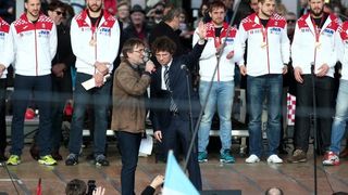 Brončani kauboji svečano dočekani na Trgu bana Josipa Jelačića. Foto: Goran Stanzl/PIXSELL