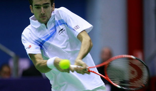 Zagreb, 040311.Dom sportova, Trg Kresimira Cosica.Davis Cup, 1. kolo, Hrvatska – Njemacka.Marin Cilic u mecu protiv Floriana Mayera.Foto: Ronald Gorsic / CROPIX