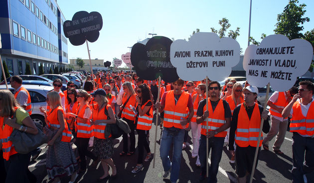 Jutros je zapoceo strajk kabinskog osoblja Croatia Airlines, zbog strajka mnogi letovi Croatia Airlinesa su otkazani. Foto: Davor Pongracic / Cropix