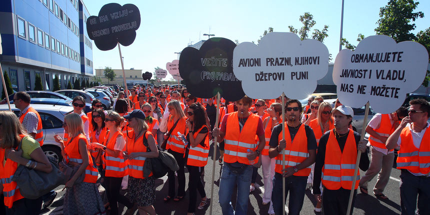 Jutros je zapoceo strajk kabinskog osoblja Croatia Airlines, zbog strajka mnogi letovi Croatia Airlinesa su otkazani. Foto: Davor Pongracic / Cropix