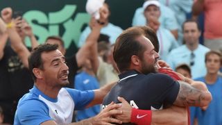 Slavlje hrvatskih tenisača nakon pobjede nad SAD-om Slavlje hrvatskih tenisača nakon pobjede nad SAD-om