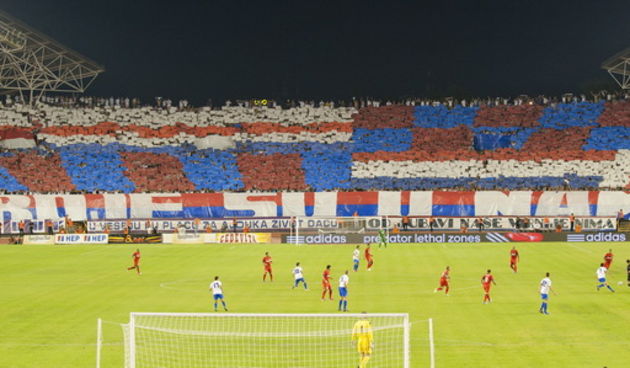 Split, 020812.
Stadion Poljud.
Veceras se u Splitu odigrava utakmica treceg pretkola Europske lige izmedju Hajduka i Intera iz Milana.
Na fotografiji: Torcida.
Foto: Josko Ponos / CROPIX