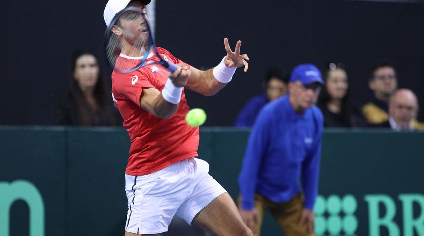 Davis Cup: Borna Coric tijekom prvog meca protiv Dennisa Novaka Davis Cup: Borna Coric tijekom prvog meca protiv Dennisa Novaka