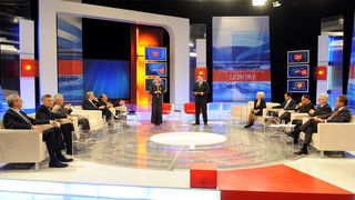 Zagreb, 221209. 
Prisavlje 13, studio HRT-a.
Suceljavanje predsjednickih kandidata.
Na slici: kandidati u studiu HRT-a.
Foto: Damir Krajac / CROPIX