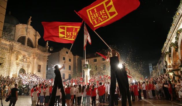 10.07.2013., Dubrovnik – Svecano otvorene 64. Dubrovacke ljetne igre. Borut Pahor, Ivo Josipovic, Andrea Zlatar.Photo: Grgo Jelavic/PIXSELL