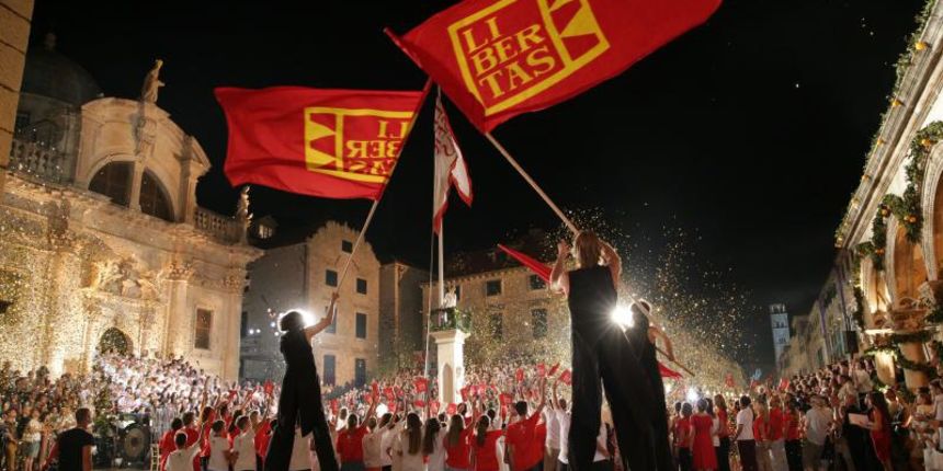 10.07.2013., Dubrovnik – Svecano otvorene 64. Dubrovacke ljetne igre. Borut Pahor, Ivo Josipovic, Andrea Zlatar.Photo: Grgo Jelavic/PIXSELL