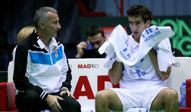 Zagreb, 040311.Dom sportova, Trg Kresimira Cosica.Davis Cup, 1. kolo, Hrvatska – Njemacka.Marin Cilicsa izbornikom Goranom Prpicem.Foto: Ronald Gorsic / CROPIX